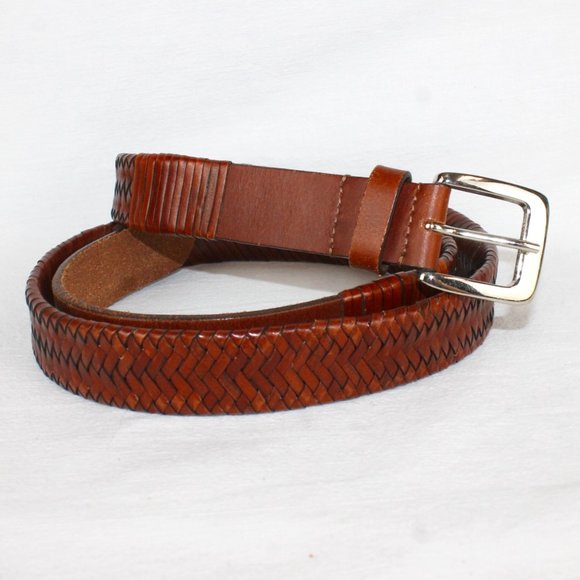 Other - Brown Leather Mens 46 Braided Belt Western Designer Genuine Leather Weaved EUC